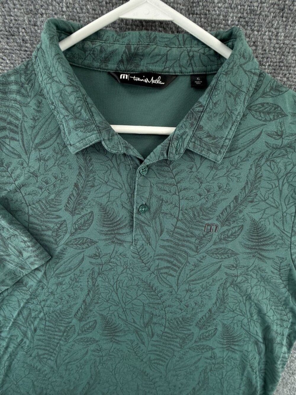 Travis Mathew Green Floral Polo Shirt Men Short Sleeve XL Peru Cotton Blend